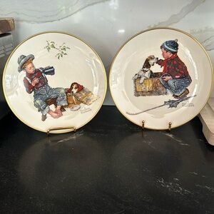 Set of 2 Norman Rockwell Gorham China 1971 4 Seasons Limited Edition Plates